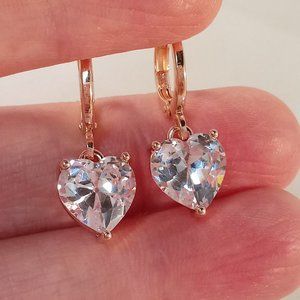 Rose Gold Filled Heart Diamond Zircon Dangle Earrings 10mm Women's Party Gift